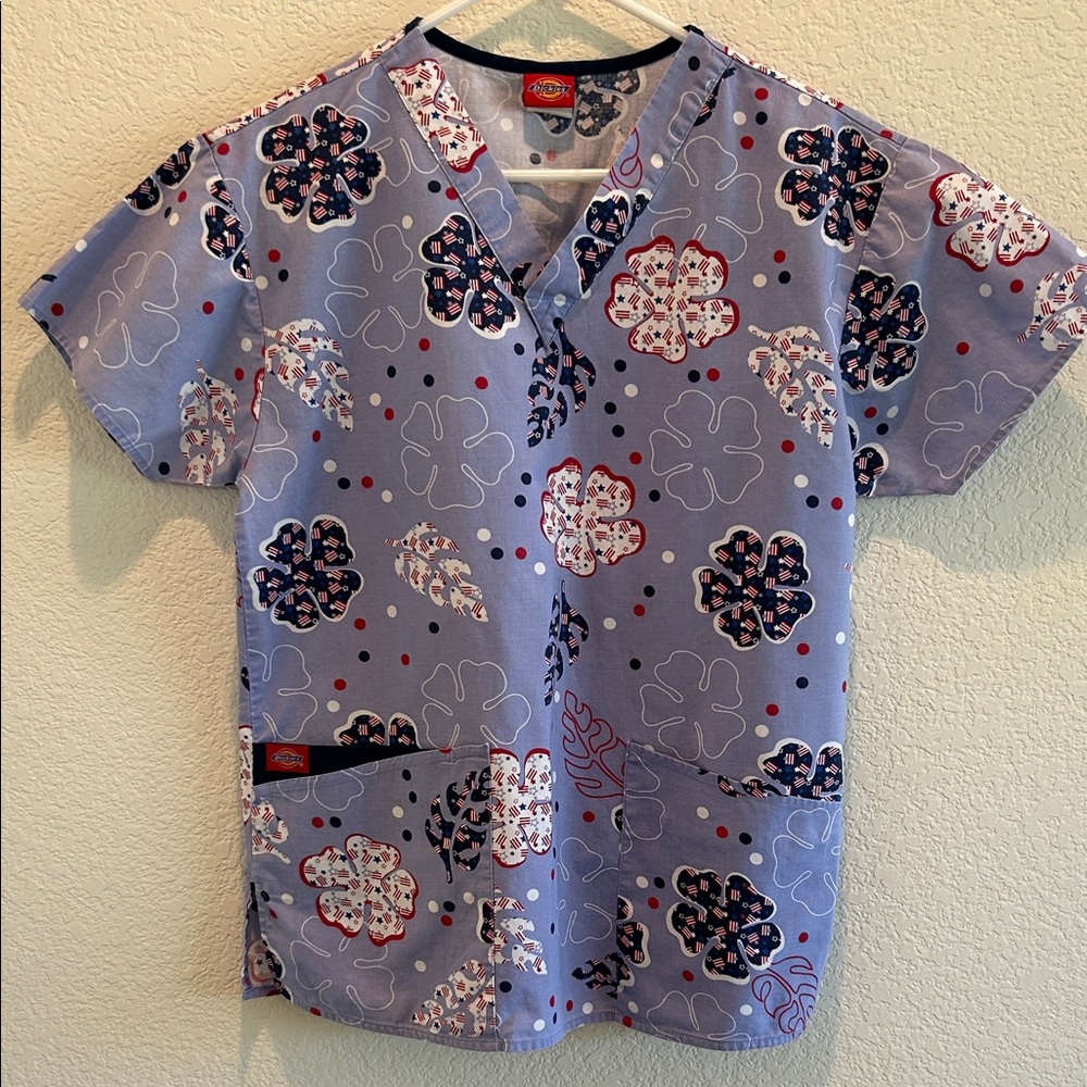 Dickies Light Blue Floral Scrub Top